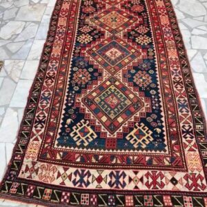 Vintage Hand-Knotted Caucasian Kazak Large Runner Rug | Geometric Tribal Masterpiece